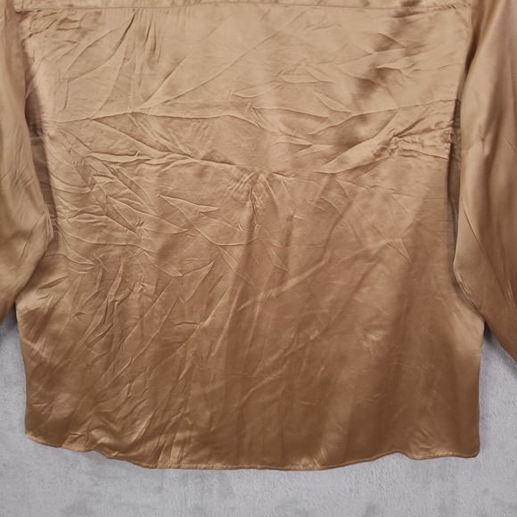 Lauren Ralph Lauren women 100% Silk Blouse Gold Long Sleeve Button Down Plus 18W - Picture 8 of 11